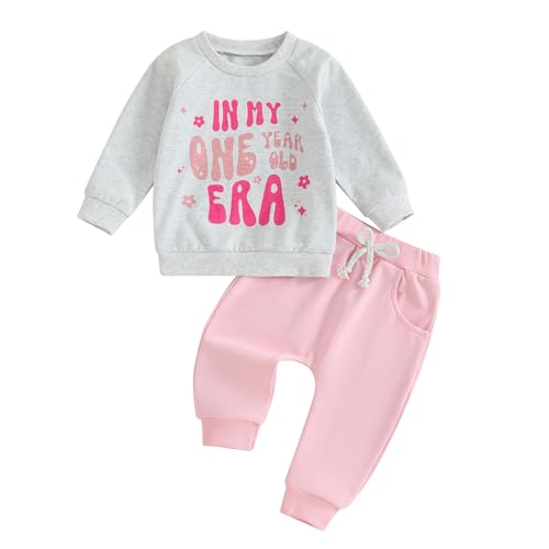 Infant Baby Girls First Birthday Outfit in My One Year Old Era Sweatshirt and Jogger Pants Set Fall Clothes (Pink, 12-18 Months)