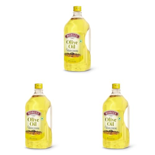 Image of Borges Olive Oil for Indian Cooking - 2 L |Extra Light |Packed in Spain |Light Flavour |75% MUFA | Ideal for daily cooking: deep fry, tadka, curries (Pack of 3)