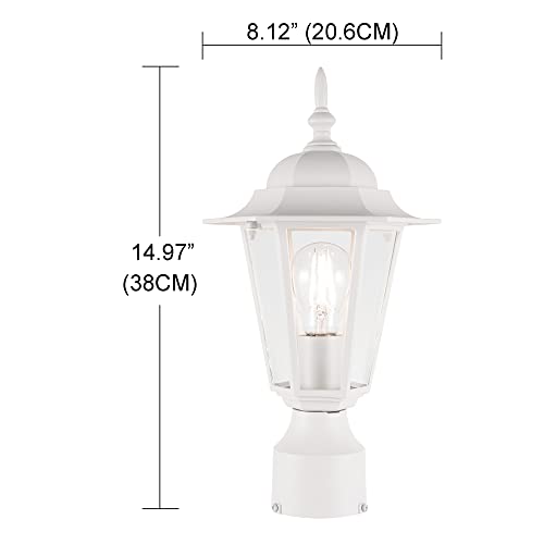 Gruenlich Outdoor Post Lighting Fixture With One E26 Medium Base Max 60W, Metal Housing Plus Glass, Bulb Not Included, White Finish #TOP4