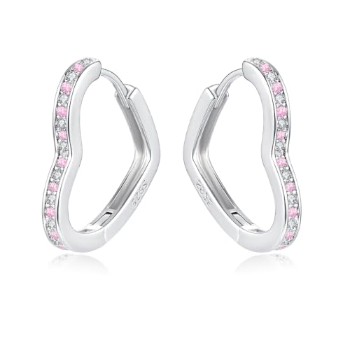 Image of Cangall 925 Silver Earrings Pink CZ Love Heart Huggie Earrings Jewelry Gift