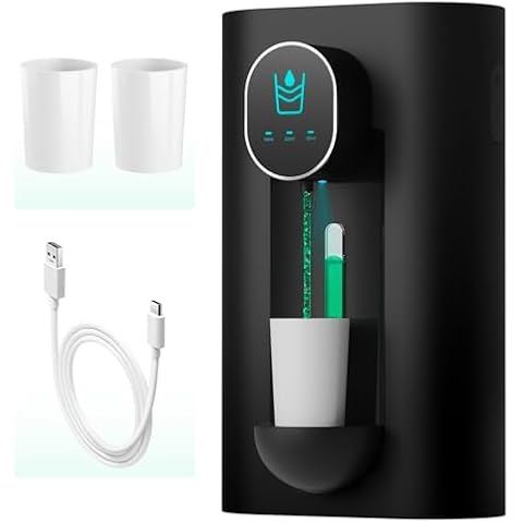 Oylik Automatic Mouthwash Dispenser 18.26 oz Touchless Mouthwash Dispenser for Bathroom 2 Magnetic Cup USB Rechargeable and 3 Dispensing Levels with Led Screen Wall-Mounted or Countertop Use-Black Cover