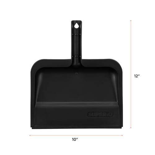 Image of Superio Clip-On Dustpan with Rubber Lip - 10-inch Wide Durable Plastic Dust Pan with Comfort Grip Handle, Black, 3-Pack