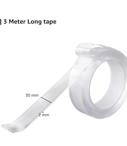 Image of Multipurpose Double Sided Nano Tape Heavy Duty 3 Meter - Washable Reusable Adhesive Silicone Gel Grip Tape Heat Resistant Anti Slip for Wall Mounting, Home, Kitchen and Office Use