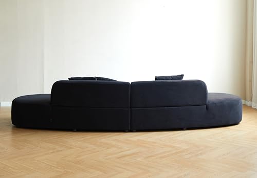 Image of Container Furniture Direct Belmont 132 inch Curved Sofa with Throw Pillows, 6 Seater Luxury Velvet Couch with Half Moon Design and High-Density Foam Ideal for Modern Living Room, Office & Apartment, Black