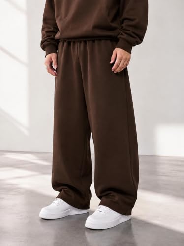 Image of 320 GSM Heavyweight Baggy Track Pants for Men | Oversized Fleece Sweatpants | Relaxed Fit Joggers with Deep Side Pockets | Winter Casual Lounge Wear | Elastic Waist with Drawstring