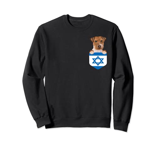 Israel Flag Russell Terrier Dog In Pocket Sweatshirt, Black