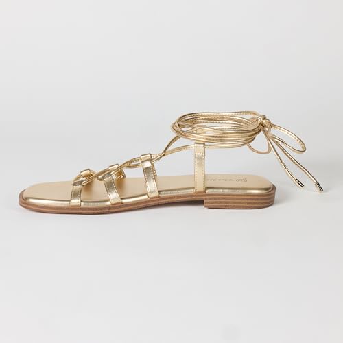 The Drop Women's Haven Lace Up Gladiator Sandal, Gold, 82