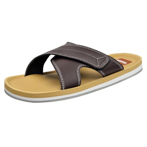 Harssidanzar Sandalias cruzadas para hombres,cómodas y ligeras ajustables en verano KM233EU,Marrón,Tamaño 45