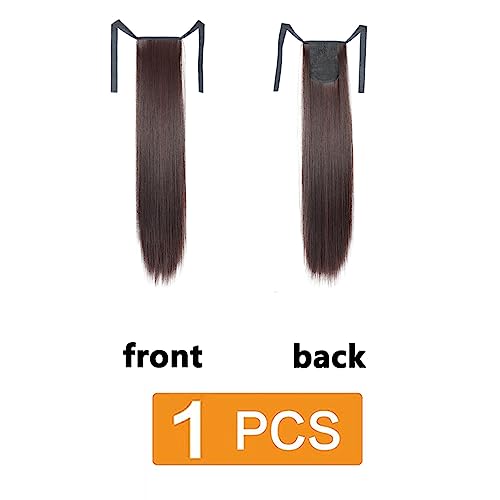 prinfantasy Straight Ponytail Extensions Long Wrap-around Pony Tail Synthetic Clip-on women鈥檚 wig Dark Brown Hairpiece 22 Inch,GBMW047 - Image 2