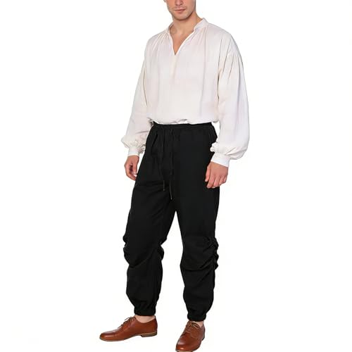 Men's Vintage Pants Navigator Pirate Trousers Viking Medieval Costume Black