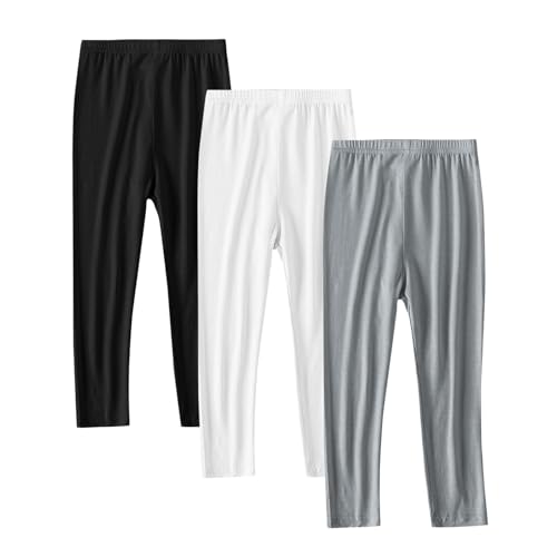 3-Pack Girls Leggings Toddler Basic Solid Color Elastic Waist Soft Modal Pants for 2-13 Years