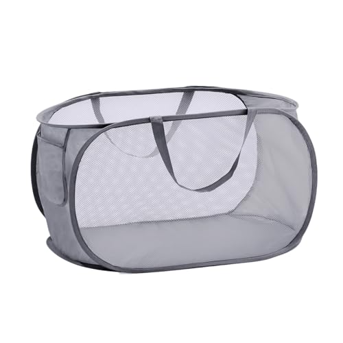 TECHMILLY 洗濯カゴ 横型 ランドリーバスケット 折りたたみ ランドリーバッグ 大容量 71L メッシュ 脱衣カゴ 収納 洗濯物 袋 かご 持ち運び可能 軽量 旅行 ゴミ箱 長さ64CM幅さ35CM高さ35CM (グレー、1PCS)
