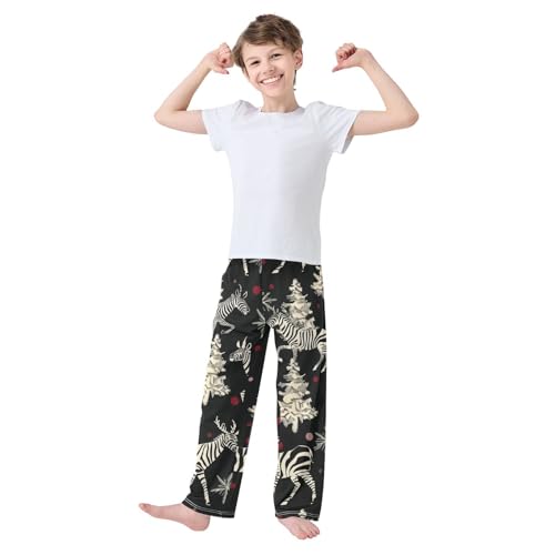 Zebra Xmas Tree Boys Long Pants Soft Trousers Elastic Waist Kids Lounge Bottoms with Pockets S-XL3