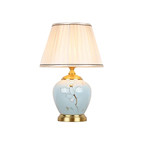 Lampe de bureau rétro en céramique et son abat-jour en tissu pour table de chevet