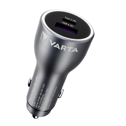 VARTA Caricabatterie, caricabatteria da auto con 2 porte USB Type C PD e USB A, Car Charger Dual USB, caricatore da auto per cellulare, adattatore per accendisigari