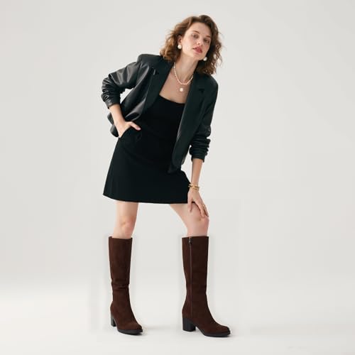 Image of Easyfox Womens Knee High Boots Chunky Low Heel Round Toe Tall Long Boots | Balanced Low Block Heel, Roomy Round Toe, Anti-slip Rubber Outsole, Fashion Heeled Dressy Fall Winter Long Boots for Women