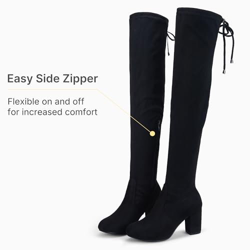 Vepose Women's Over The Knee High Boots Suede Thigh High Boot 3 Inch Chunky Heels Zipper Adjustable Opening Shoes4