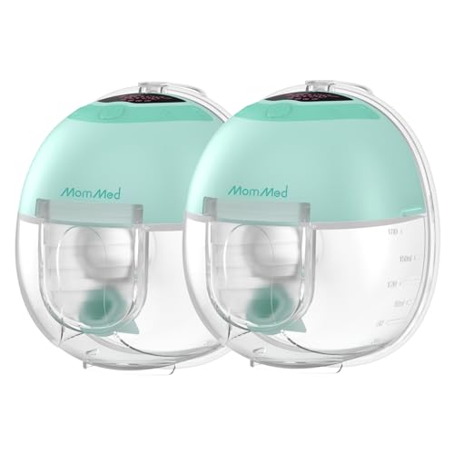 Image of MomMed S33 Wearable Breast Pump, Ultra-Quiet in-Bra Pump for Work & Night, One-Tap Pause, Night Light, Leakproof, 4 Modes 9 Levels, 17/19/21mm Inserts (Green, 2 Pack)
