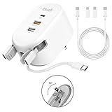 Budi 38W 3-Port USB Wall Charger, Multifunctional Built-in 3 Fit Cable Retractable USB Cable Fast Ch
