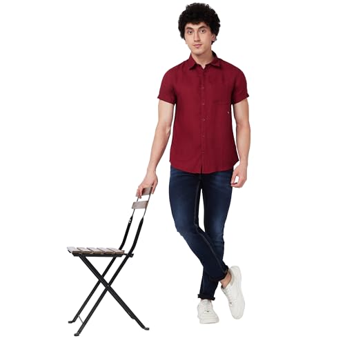 Image of Spykar Men's Regular Fit N /A Half Sleeve Solid Casual Shirts