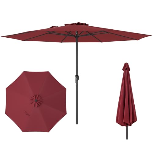 Tangkula 12 FT Patio Umbrella, Outdoor Market Umbrella with Crank Handle, 8 Sturdy Ribs, Double-Tiered Table Umbrella, Sun-Protective Waterproof Canopy Round Parasol for Garden Backyard Pool (Wine)