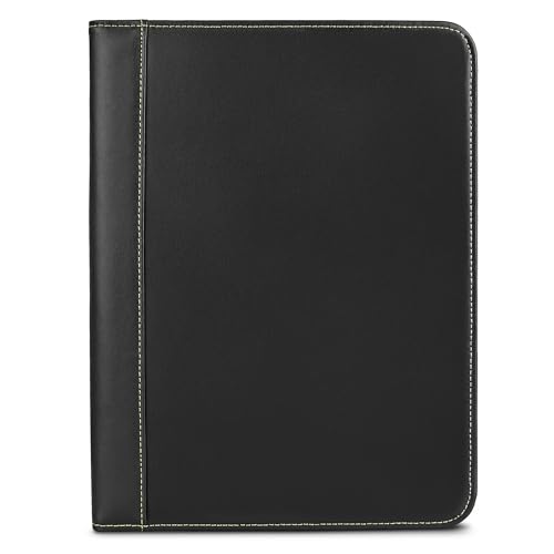 Image of Samsill Contrast Stitch Faux-Leather Padfolio, Business Portfolio for Men and Women, Resume Document Organizer with 8.5 x 11 Inch Writing Pad, Black