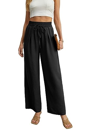 QIXING Weite Hosen Damen High Waist Palazzo Hose Gerade mit Taschen Yoga Stoffhose Damen Elegant Sommer Damenhose mit Gu...