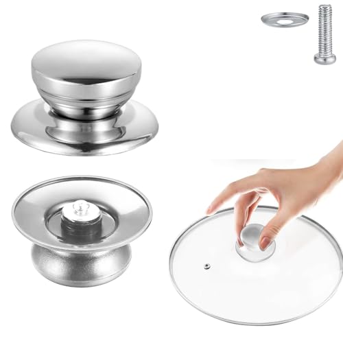 Pomo Tapa Olla, Manija para Tapa de Olla, Asa para Ollas, Mango de tapa de sartenes, Perilla para sartenes, Incluye Tornillo para instalación, Diámetro: 6 cm, Plateado, Metálico