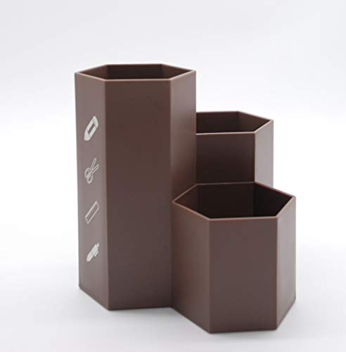 AhfuLife Creatieve Multifunctionele Zeshoek Make-up Borstel Vaas Borstel Pot Pen Houder Briefpapier Opslag Pen Container Bureau Decoratie Roze) (Chocolade)