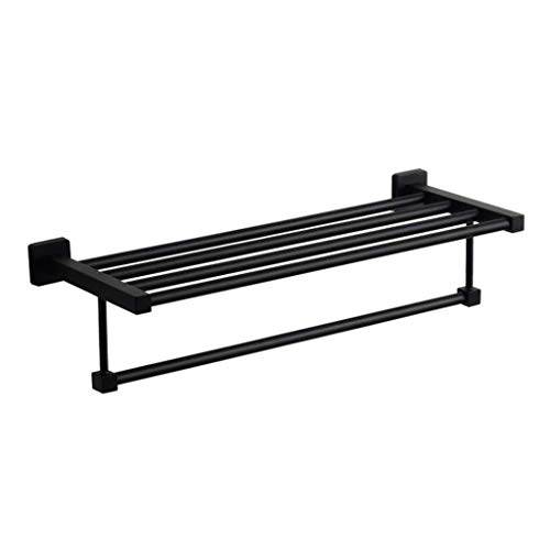 Porte-serviette mural anti-rouille étagère noire pour optimiser le rangement des petites douches