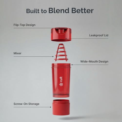 Image of CULT Gym Shaker Pro 500ml - Cyclone Blender Shaker Bottle for Protein Shake | 100% Leakproof Workout Water Sipper for Men & Women | Durable Fitness Supplement Bottle (Red)