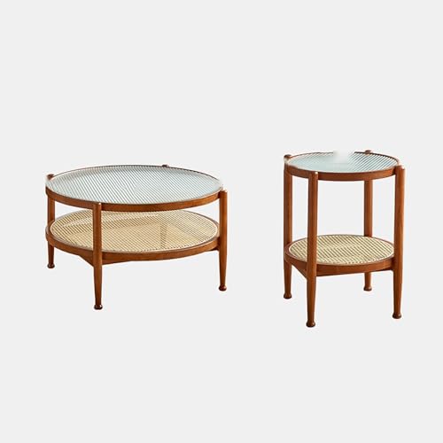 Rundes Couchtisch-Set (2-Teilig), Couchtisch Aus Holz Und Rattan,...