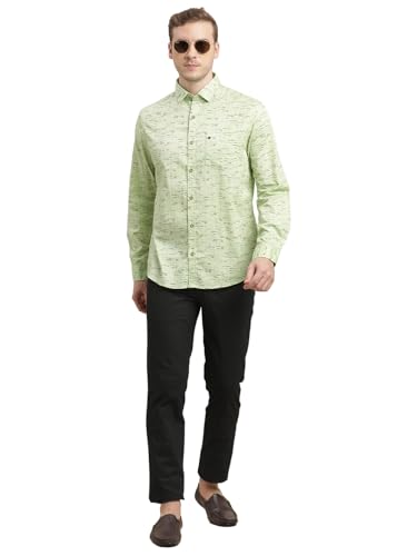 Image of Turtle Men 100% Cotton Slim Fit Mint Green Printed Full Sleeve Casual Shirt