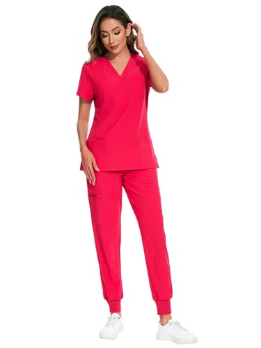 image for COZYFIT Scrubs for Women Set - Stretch V-Neck Scrub Top & Jogger Pant 