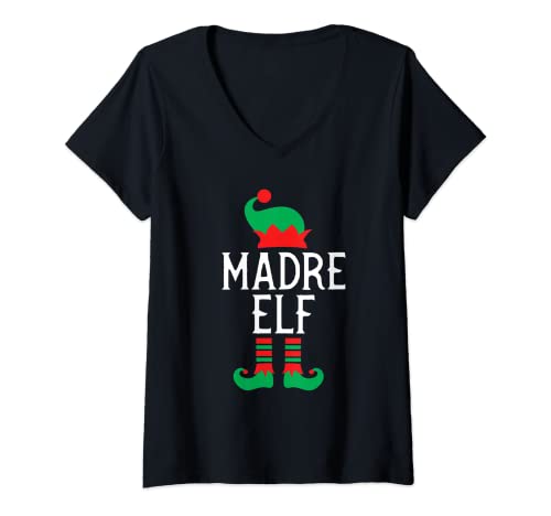 Mujer Hispano Navidad Madre Mamá Madre Elfo Español Camiseta Cuello V