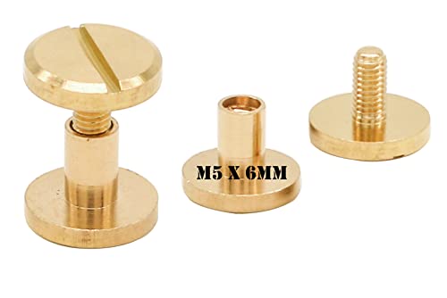 M3X6 Brass Chicago Screws 15PACK Rivets Bookbinding Flat Head Screwing Fasteners DIY Purse Collar Belt Shoes Case Jean Leather (Height 6mm, Gold)