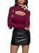 REORIA Women's Mock Neck Cutout Front Bodysuit Trendy Going Out Long Sleeve Body Suits Tops Fall Outfits 2025 Wine Red Large