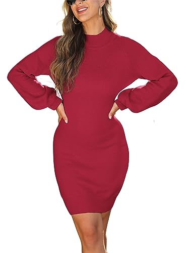 Image of GRECERELLE 2026 Womens Fall Winter Mock Neck Mini Pullover Sweater Dress | Long Sleeve Ribbed Knit Bodycon Fit for Parties Date Holidays Daily(XS-2XL)