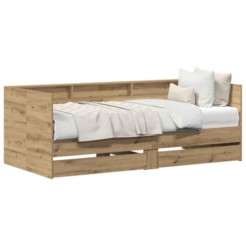 vidaXL Tagesbett mit Kopfteil Artisan-Eiche 75 x 190 cm Holzwerkstoff, Moderner rechteckiger Tagesbett-Rahmen, platzsparendes Gäste-Bett, urbanes Möbel, vielseitiges Schlaf-Design