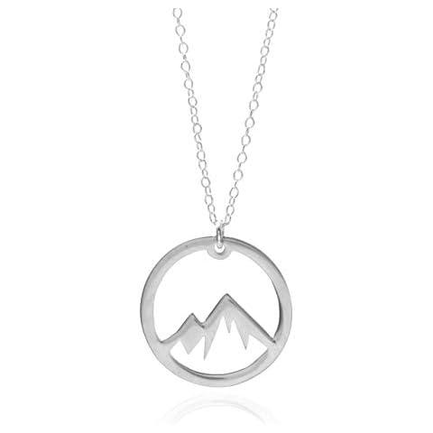Mountain Necklace - Dainty Circle Silver Mountain Necklace for Women, Jewelry Gift for Outdoor Lovers, Hikers, Skiers, Climbers, and Nature Lovers Cover
