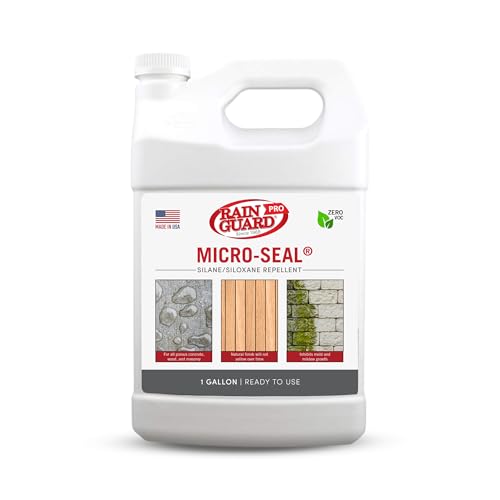 Product Image of the Rainguard Pro Micro-Seal, Surface Sealer for Water and Weather Damage, Ideal for All Porous Wood and Masonry Surfaces, Silane/Siloxane Water Repellent, Natural Finish, Ready to Use, 1 Gallon