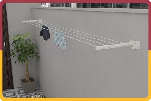 Image of JIALTO Wall-Mounted Foldable Clothes Drying Rack | Heavy-Duty Indoor & Outdoor Dryer Stand | Space-Saving Design for Balcony, Laundry, or Utility Room - Black (White Drying Stand)
