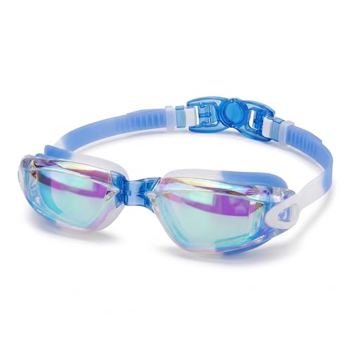 Image of BURNLAB Kids Mirrored Lens Swimming Goggles for Pool and Outdoor Swimming, Adjustable Fit, kids Boys and girls (Royal Blue)