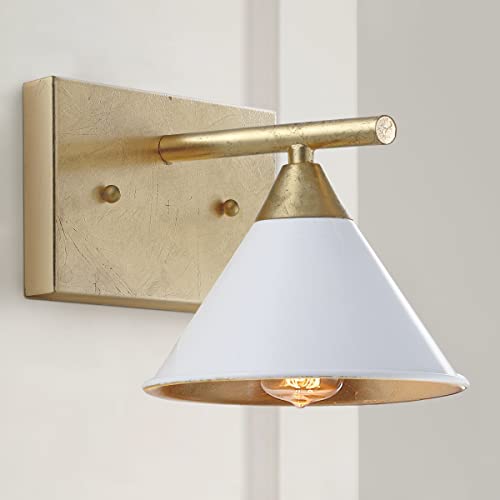Image of JONATHAN Y Yvette 1-Light Wall Sconce 7 inch Metal Vanity, White /Gold Leaf | Modern Bathroom Mirror Fixture, Cone Shade, UL Listed, For Bathroom Mirror, Bedroom, Hallway, Hardwired, LED Bulb Included