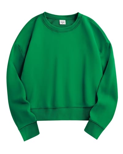 Stelle Cropped Sweatshirts for Women Cotton Long Sleeve Crop Tops Crewneck Pullover Oversized Sweater(Kelly Green,Medium