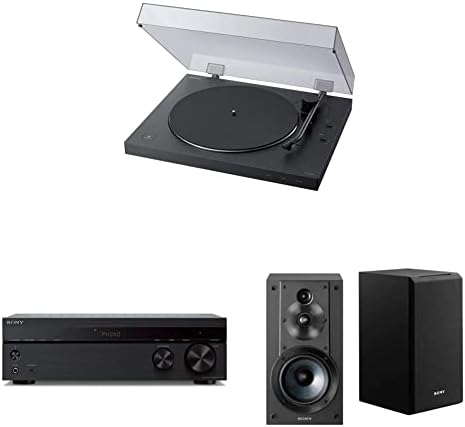 Sony PS-LX310BT Belt Drive Turntable, Black & STRDH190 2-ch Home Stereo Receiver with Phono Inputs & Bluetooth Black & SSCS5 3-Way 3-Driver Bookshelf Speaker System (Pair) - Black