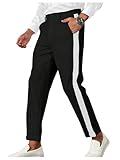 Floerns Men's Stretch Dress Pants Striped Side Work Business Suit Pants Black Large