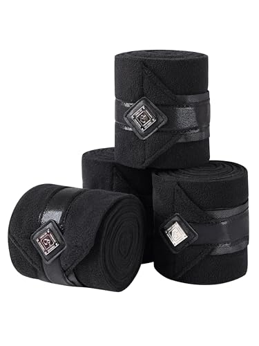 GemRebel Horse Polo Wraps Upgrade with Bling Leg Wraps for Horses 4-Pack Fleece Leg Wraps Stable Supplies-Black M