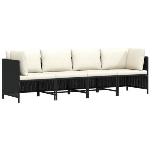 vidaXL Canapé de Jardin à 4 Places avec Coussins Sofa de Terrasse Canapé d'Extérieur Sofa de Jardin Meuble de Terrasse Noir Résine Tressée