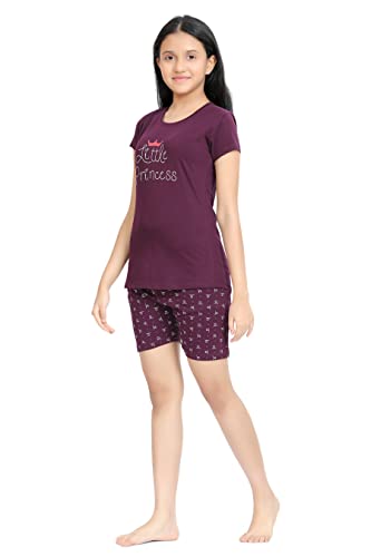 Image of Kids Night Suit for Girls - Cotton Set of Pyjama & T-Shirt Sleepwear - Lightweight & Comfortable Night Wear for Kids